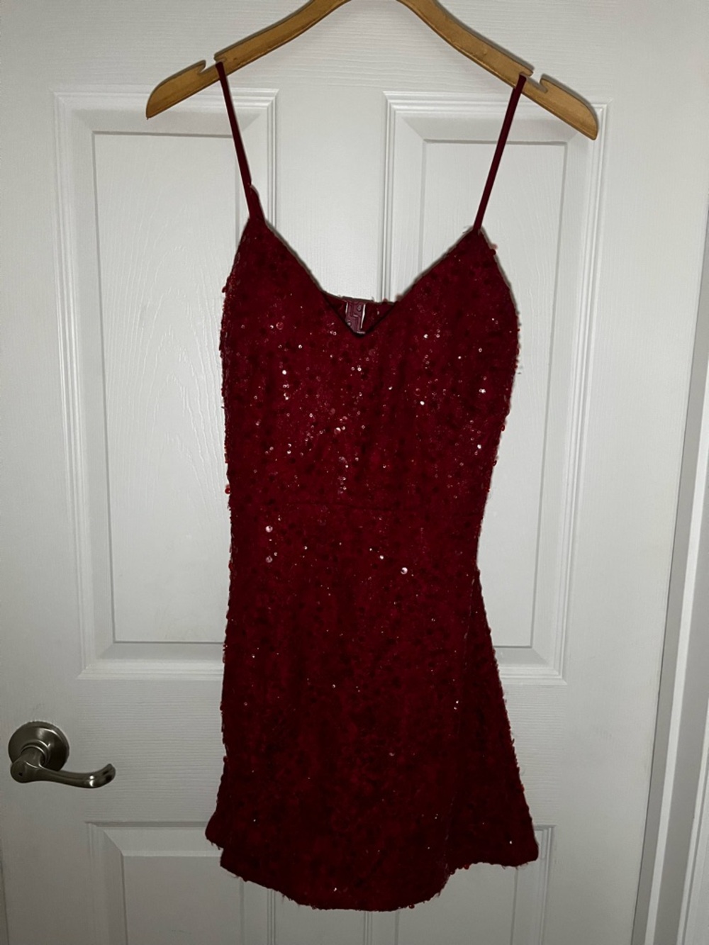 Windsor Burgundy Sequin Spaghetti Strap Mini Dress